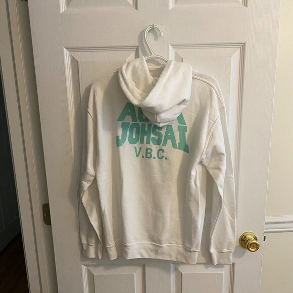 GILDAN Heavy Blend White Hood Sweater from Anime Haikyu with Green Text Size S - Picture 7 of 10